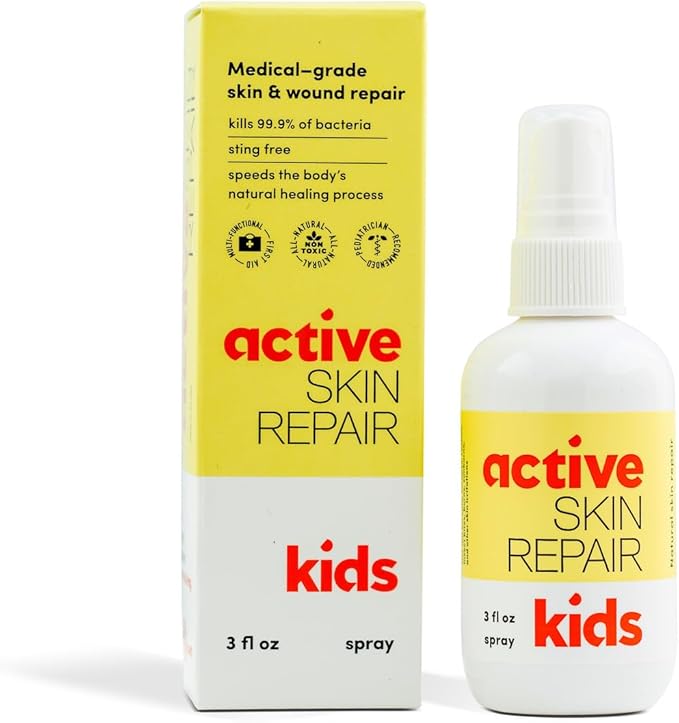 Active Skin Repair Kids First Aid Spray - Non-Toxic & Natural Kids Antiseptic Formula for Minor Cuts, Wounds, Scrapes, Rashes, Sunburns, and Other Skin Irritations (3oz Spray)