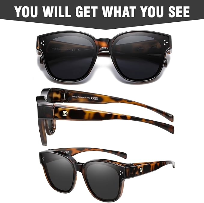 DUCO Fit Over Sunglasses for Men Women Wear Over Glasses Retro Wrap Around Polarized Sun Glasses UV400 Protection DC8981