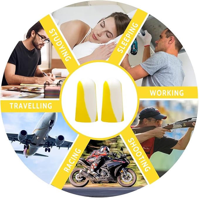 LYSIAN Foam Earplugs - 60 Pairs, 38dB Ear Plugs for Sleeping Noise Cancelling, Mowing, Shooting,Double Color Yellow/White