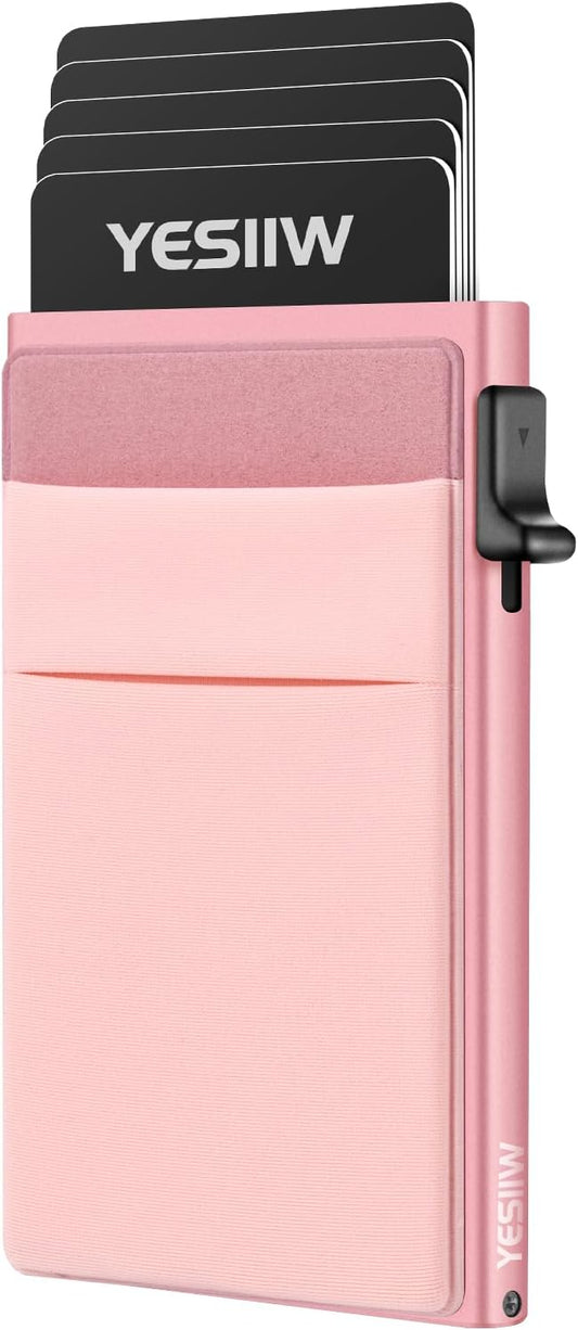 YESIIW Credit Card Holder Wallet for Men RFID Blocking Slim Minimalist Metal Wallet with Money Pocket Contactless Card Protector