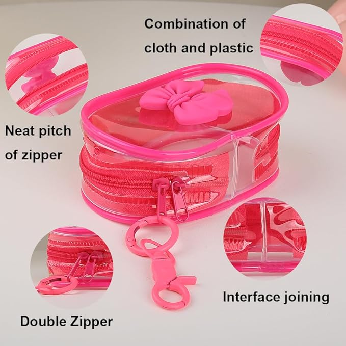 Charging Cable Storage Bag, Cute 3D Bow Tie Waves Design Transparent Compact Travel Cables Carrying Storages Case Electronic Accessories Charger Cord Wire Organizer, Rose Bow