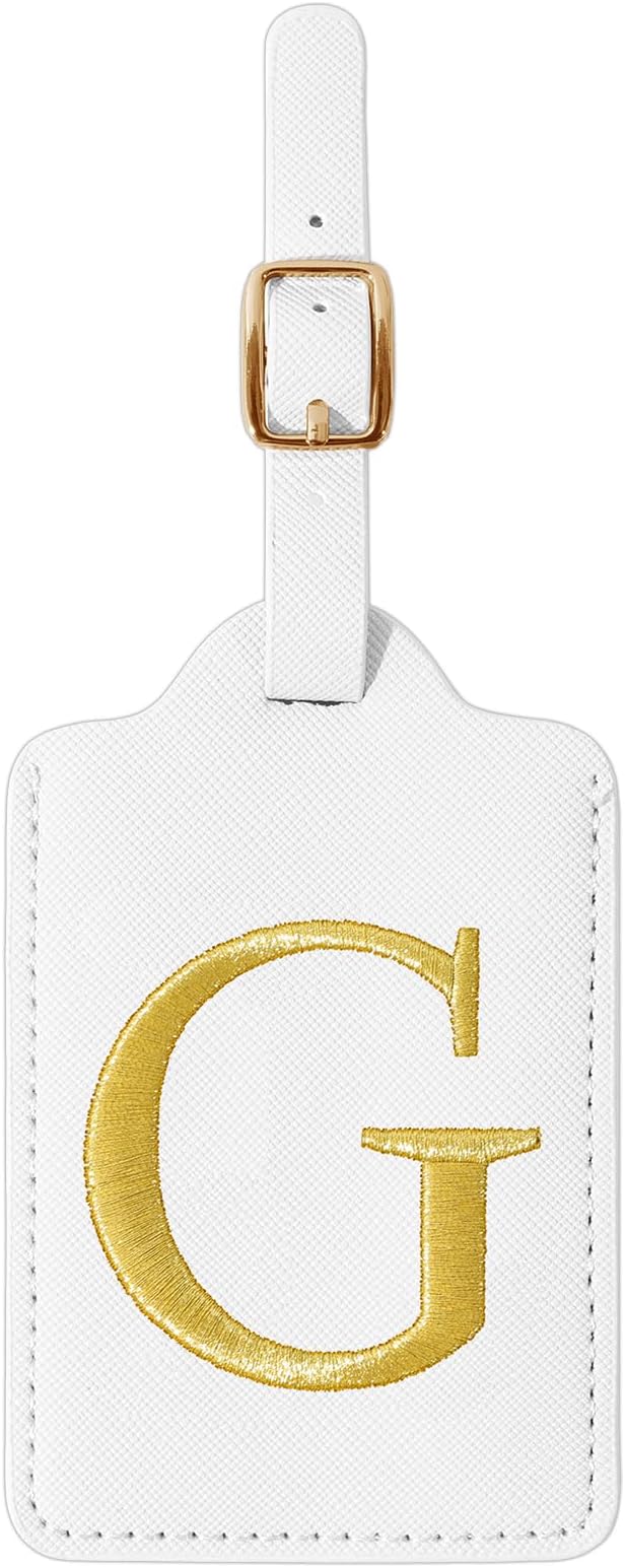 Personalized Initial Luggage Tags for Suitcase TSA Approved, White Leather Cute Luggage Tag with Privacy Cover Name Card, Embroidered Custom Luggage Tags Travel Baggage Tags Gifts for Women Kids(G)