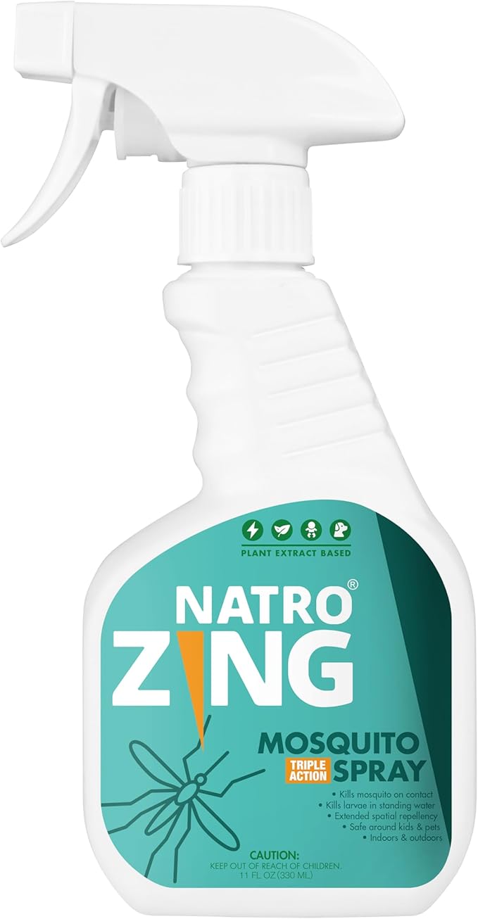 Triple Action Mosquito Spray 11 oz Indoor & Outdoor,Mosquito Control for Patio and Yard,Mosquito Repellent for Home,Plant Extract Based,Non-Toxic,Child & Pet Safe