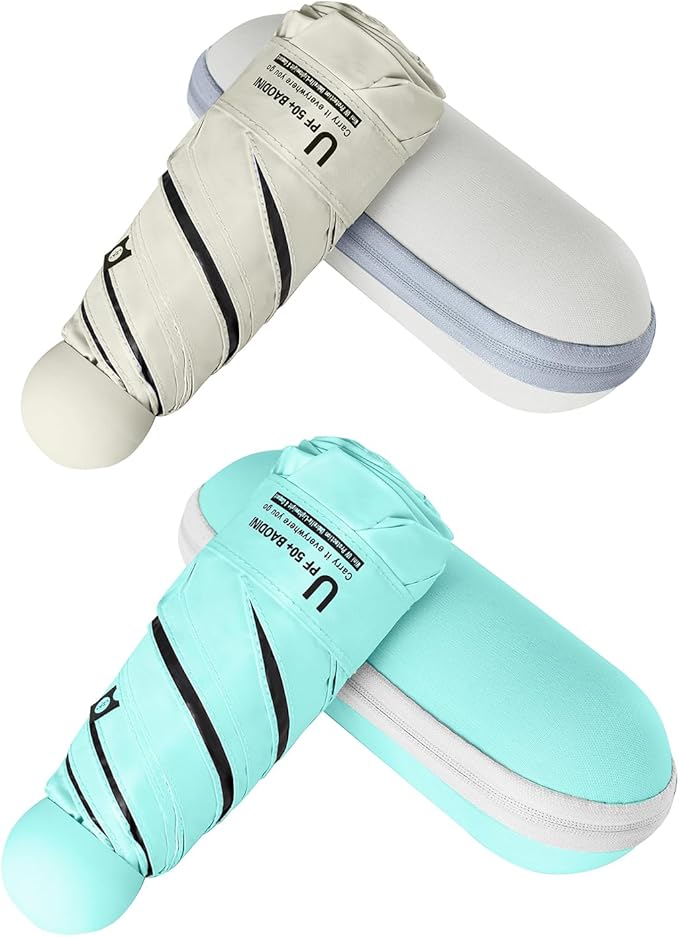 BAODINI Travel Essentials Mini Umbrella for Purse With Case Small Compact UV Sun Protection Lightweight Tiny Pocket Manual Open Close Umbrella for Women Kids and Men Fit Purse Backpack