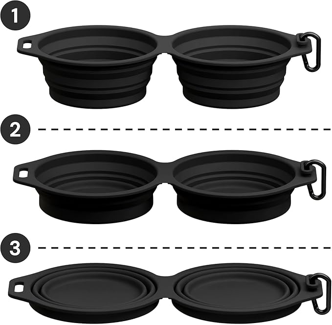 Pup Culture Dual Collapsible Dog Bowls | Silicone Travel Water Bowl for Dogs | Food Grade, No Plastic Rim, Portable Dog Bowl for Food and Water - Easy to Clean | BPA Free and Safe for Your Pup-Black