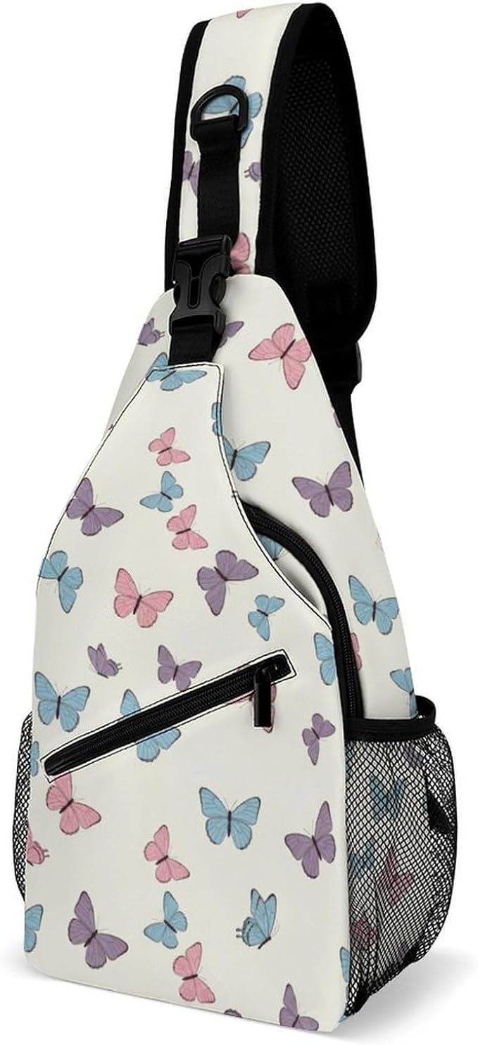 SWEET TANG Elegant Chest Cross Body Bag Garden Purple Butterfly Sling Shoulder Backpack for Women, Adjustable and Comfortable Gym Sack, Anti Theft Cycling Traveling Hiking Daypack