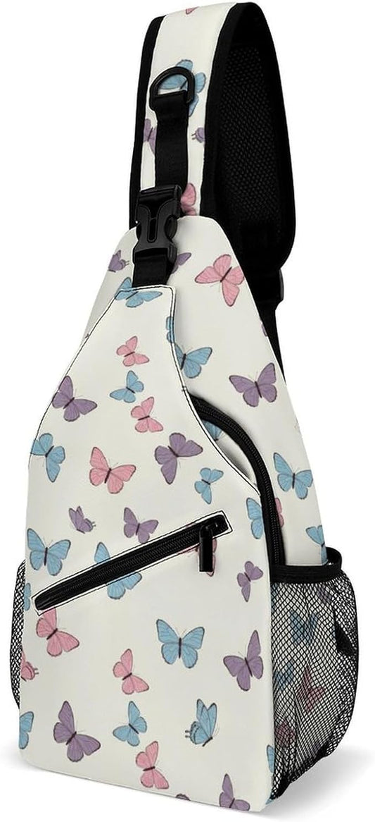 SWEET TANG Elegant Chest Cross Body Bag Garden Purple Butterfly Sling Shoulder Backpack for Women, Adjustable and Comfortable Gym Sack, Anti Theft Cycling Traveling Hiking Daypack