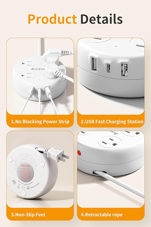 Japan Travel Adapter with USB C, US to Japan Plug Adapter with 4 Outlets 3 USB Ports, Type A Outlet Adapter for US to China Mexico Philippines Canada Peru Thailand Vietnam (White)