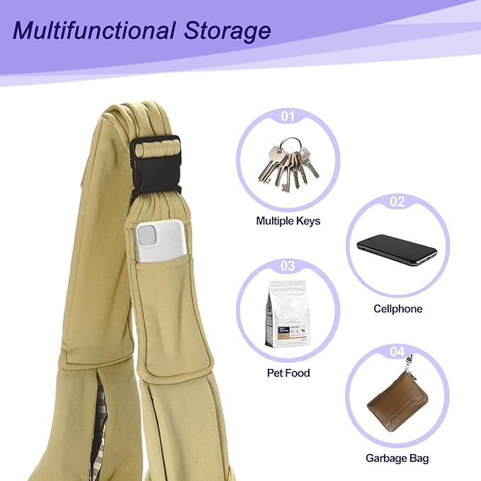 PETAXCELL Dog and Cat Sling Carrier Up to 16.5 Lbs, Hand-Free Reversible Pet Sling Carrier with Adjustable Strap and Pocket, (Khaki, 1 Pcs) Intended for Hiking/Camping/Traveling