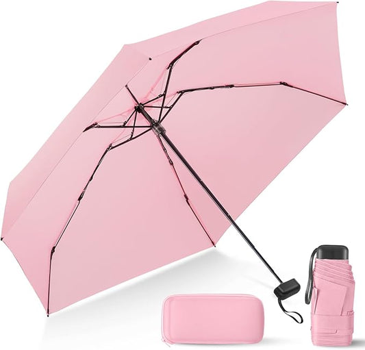 LEAGERA Compact Travel Umbrella with Case - Mini Umbrella for Purse, Small Lightweight &Tiny Design Perfect for Parasol Outdoor Sun&Rain Umbrellas
