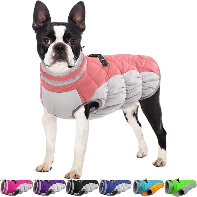 OUOBOB Dog Jackets for Medium Dogs,Medium Dog Coat,Warm Pet Winter Coat Zip Up Back,Waterproof Dogs Jacket with D-Ring,Pet Cold Weather Coats with Fleece Lined, Snowsuit Pug Boston Terrier,Pink,M
