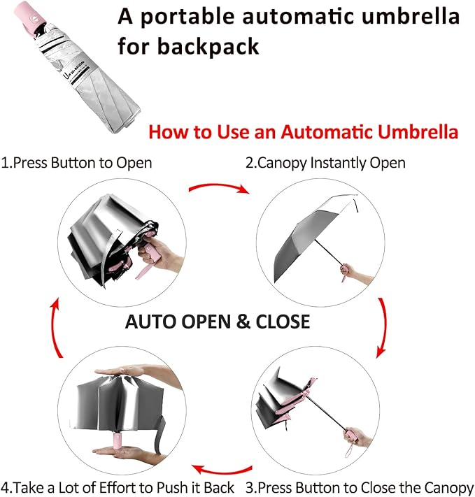 BAODINI Small UV Protection Travel Umbrella Compact for Rain and Sun UPF 50+ Windproof Portable 42 inch Umbrella for Women and Men