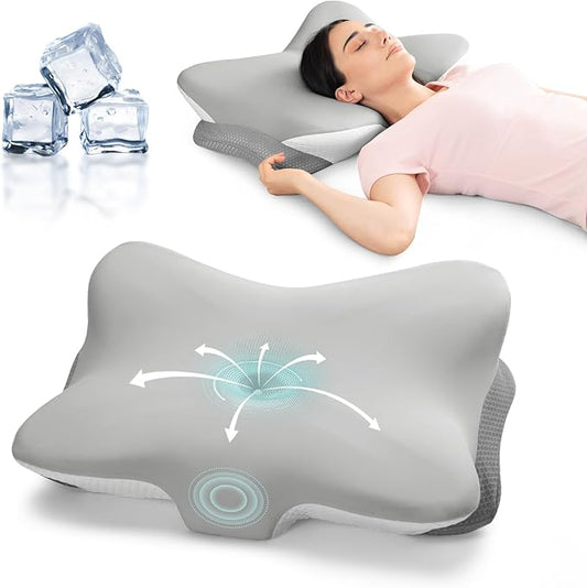 Cervical Pillow for Neck Pain Relief - Ergonomic Memory Foam Contour Pillows with Cooling Cover & Adjustable Heights, Orthopedic Cervical Pillow for Side, Back & Stomach Sleepers (Grey)
