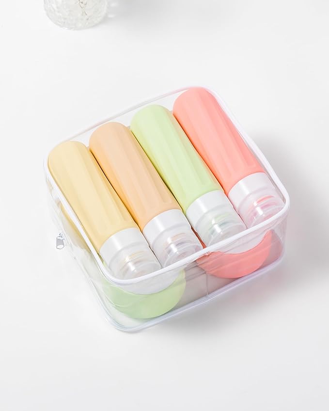 Travel Bottles for Toiletries 8 Pack, Travel Size Toiletries, Tsa Approved Travel Size Containers 3oz, with Travel Essentials Clear Bag, Leak Proof Silicone Squeezable Creams Jars