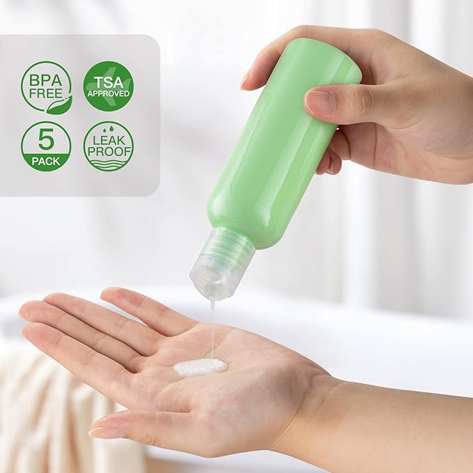 Travel Bottles for Toiletries 3.4 oz - Travel Size Containers for Shampoo Plastic - Small Empty Lotion Squeeze Bottle for Liquid TSA Approved - Leak Proof Mini Conditioner Refillable 5Color 100ml