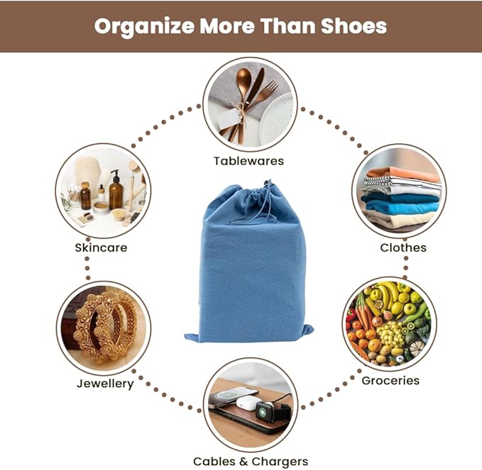 LFH Cotton Rich Shoe Storage Bags with Drawstring, Breathable Reusable Organizer, Perfect For Travel, Dorm, Hotel, College, Gym, Easy to Carry, Machine Washable 12"x17" (Pack of 2) - Sky Blue