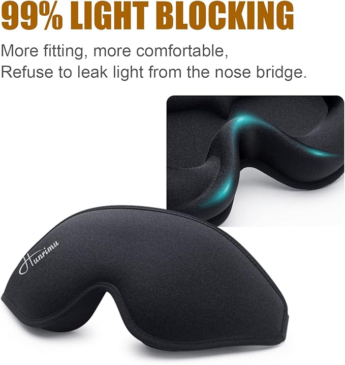 Sleep Eye Mask for Women Men, Soft and Comfortable Night Eye Mask for Sleeping, 3D Blockout Eye Cover for Travel, Blindfold with Adjustable Strap (Black)