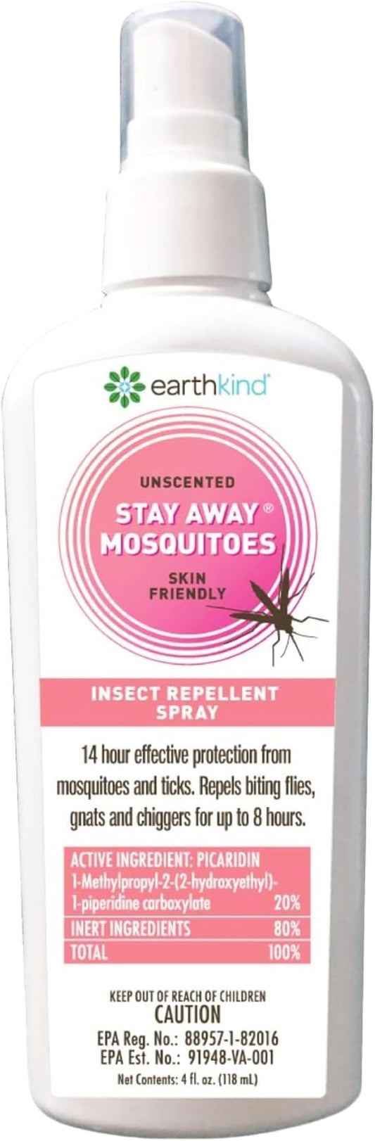 EarthKind Stay Away Mosquitoes Insect Repellent - Plant-Based, Unscented Mosquito Body Spray with Picaridin - Up to 14-Hour Protection - Safe for Children When Used As Directed - 4-Oz (1-Pack)
