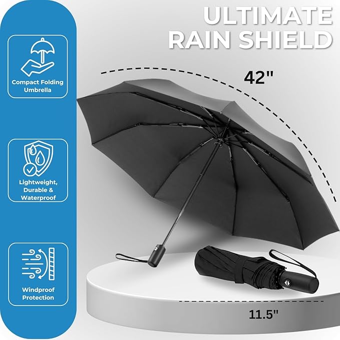 Liberty Imports 3 Pack Windproof Travel Rain Umbrellas - Compact, Light, Automatic, Strong and Portable - for Men and Women