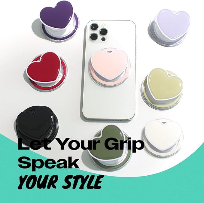 OnTheGrip Cute Solid Macaron Color Heart Shape Collapsible Mobile Phone Grip Stand Holder for Smartphone Tablet Cell Phone Accessory (Pink)