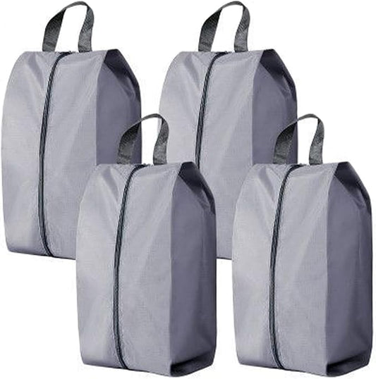 4 Pack Shoe Organizer Set Zippered Shoe Bags with Handles Stylish Portable Nylon Shoe Storage for Travel & Home Ideal Gift for Men & Women (Grey, XL)