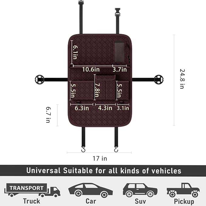 GMQ Backseat Car Organizer 1 Pack, Car Back Seat Organizers with Tray,Multifunctional Car Seat Back Organizer with Foldable Tablet Holder (Coffee Brown, 1 PC)