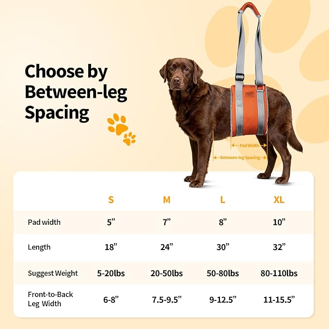 ExploreU Dog Sling for Back Legs Dog Lift Harness Magic Tape Hip Support Harness Rehab to Help Senior,Injured,Arthritis,Hip Dysplasia,Weak Rear Leg,Disabled,After ACL/CCL Surgery,TPLO Dogs (Brown, XL)