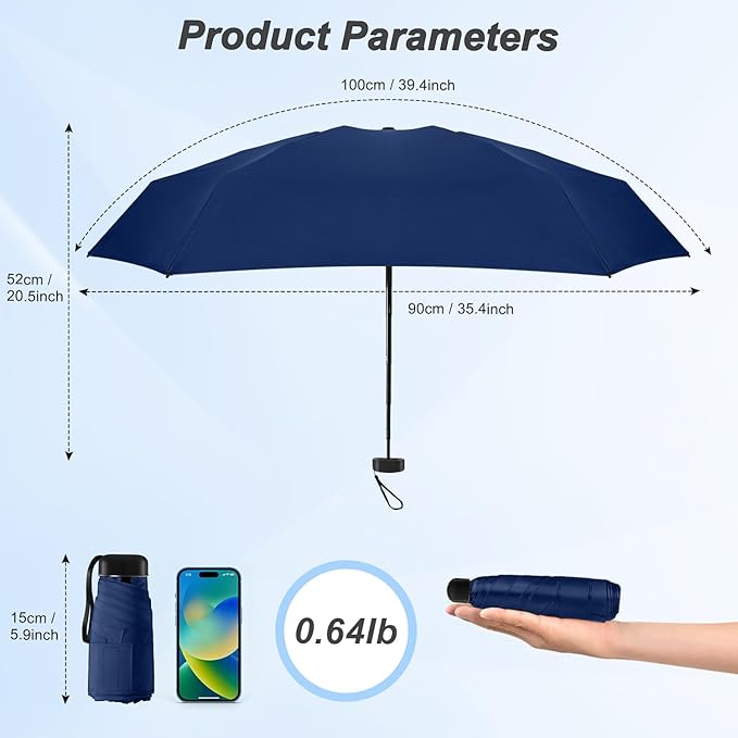 Mini Umbrella for Travel - Waterproof Portable Folding Umbrella Flat Compact Lightweight Small Umbrellas for Pocket Purse