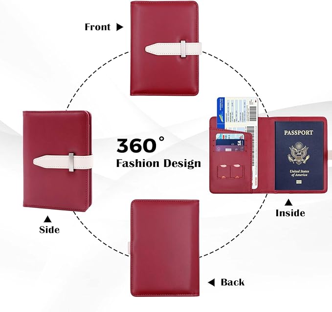 Passport Holder with Airtag for Women/Men,Airtag Passport Wallet for Travel,Cute Passport Holder Rfid Blocking,Travel Wallet for Cards Passport Cover Case (Wine red)