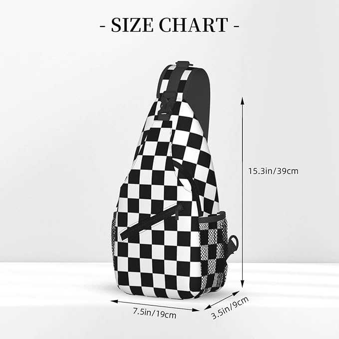 QFXUYNG Black White Race Checkered Flag Adult Sling Bag Unisex Chest Bags Crossbody Backpack Casual Daypacks Shoulder Bag for Women Men Cycling Hiking Travel