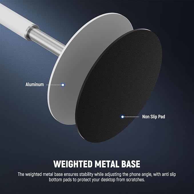 NEEWER Basics Cell Phone Stand for Desk, Adjustable Office Bed Table Phone Mount Holder Clamp with Weighted Metal Base, Compatible with iPhone Video Recording, ST006 White