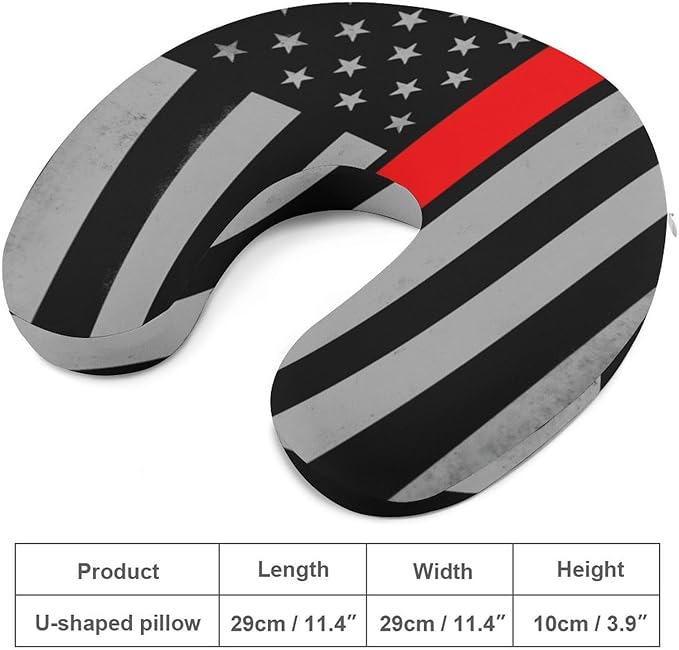 Women’s Travel Pillow U-Shaped Memory Foam Neck Rest, American Fire Fighter Thin Red Line Flag Art U-Shape, Washable Airplane Car Support