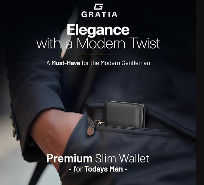 GRATIA Slim Wallet for Men - RFID Blocking, Minimalist Credit Card Holder, Stylish Men Wallet for Security & Convenience, Front & Back Pocket Cardholder, Holds 8 Cards (Black)