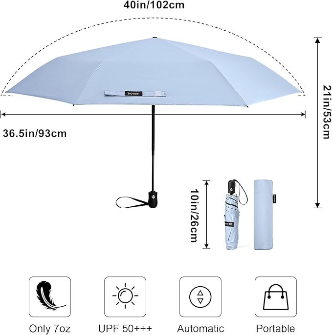 G4Free Mini Ultralight Umbrella UPF 50+ UV Protection Compact Lightweight Travel Umbrella Super Slim Small Portable Automatic Open and Close,40 Inch