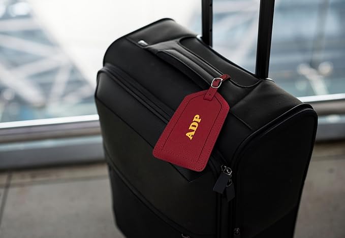 Personalized Monogrammed Red Leather RFID Passport Wallet and Luggage Tag