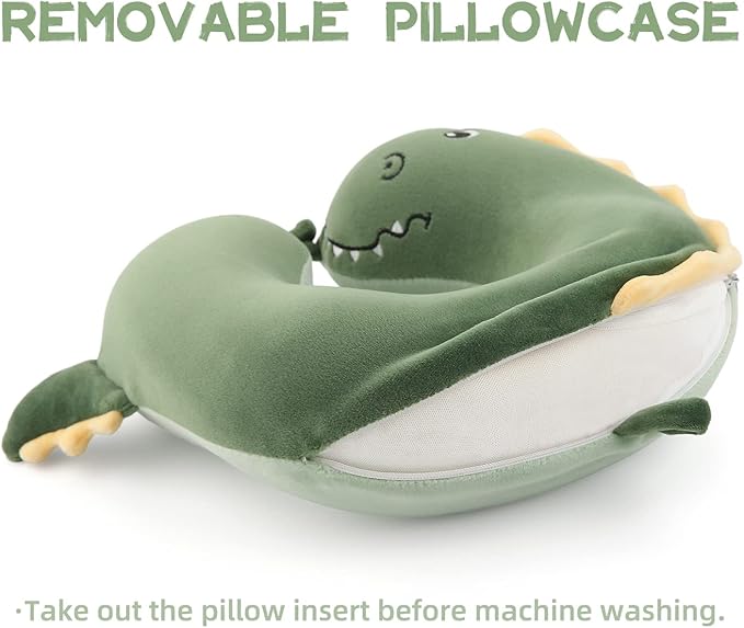 Niuniu Daddy Crocodile Kids Travel Neck Pillows for 3-8 Years Old, Soft Memory Foam Neck Support Pillows for Airplane, Car Seat, Travel Essentials for Kids Children Boys Girls Road Trip Sleeping