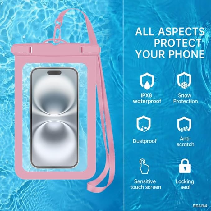 [Up to 6.9" 2 Pack Waterproof Phone Pouch Case,Waterproof Phone Bag for iPhone 17 16 15 14 13 Pro Max Plus Galaxy S25 S24 Ultar Plus+,IPX8 Cellphone Dry Bag Beach Travel Essentials-Pink