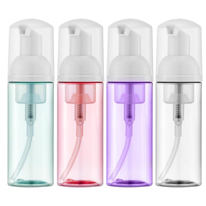 Foam Bottles, 2oz Foaming Pump Dispensers, Empty Travel Soap Mousse Bottle for Lash Cleanser, Shampoo (4PCS, 60ml)