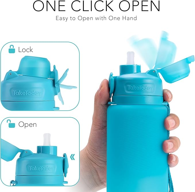 TakeToday Collapsible Water Bottles 32oz, Foldable Travel Water Bottle, BPA Free, Silicone Water Bottle Leakproof for Hiking, International Travel, Outdoors