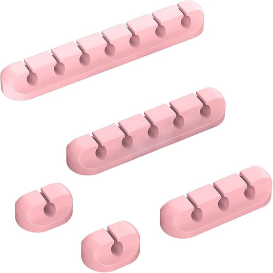 Cord Holder Cable Organizer Clips – Self Adhesive Cord Organizer for Desk, Car, Nightstands, Office, Pink Silicone Cord Keeper Cable Clips Wire Holders for Charger Cords (7-5-3-1-1 Slots)