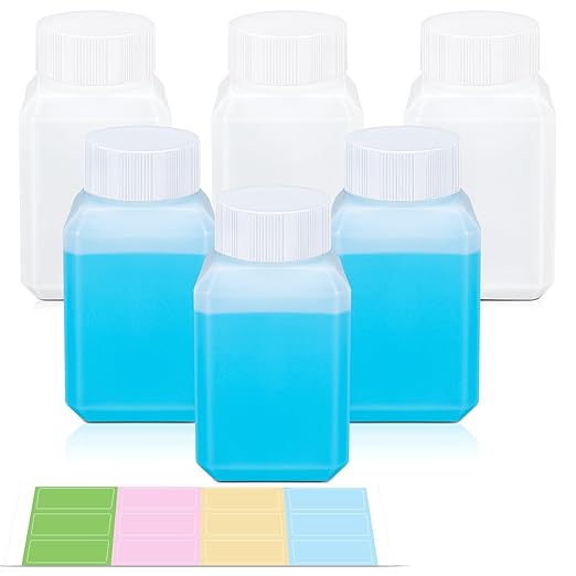 2oz Leak Proof Plastic Bottles with Caps, Laboratory Reagent Bottle, Reusable Small Pill Storage Containers for Travel, Classrooms, Home (6 pack translucent)
