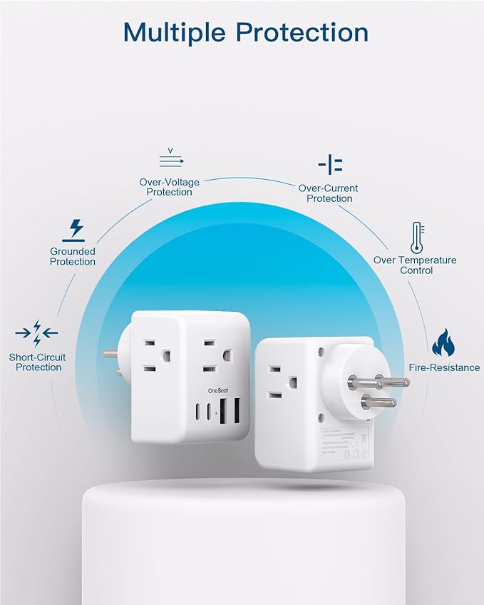2 Pack Israel Power Adapter, One Beat Israel Travel Plug Adapter with 3 American Outlets 4 USB Ports(2 USB C), 7 in 1 Type H Travel Adapter Plug Converter for US to Israel, Jerusalem, Palestine