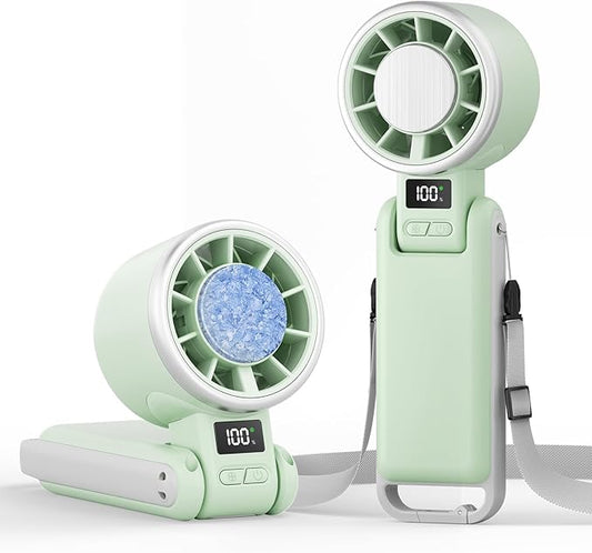 TriPole Portable Handheld Turbo Fan with Ice Cooling, 5 Speed Battery Rechargeable Foldable 3 in 1 Mini Fan, Neck & Desk Fan, Quiet Personal Fans for Outdoor, Travel, Camping, Hiking, Working