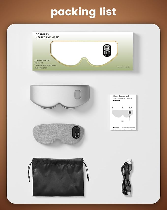 Heated Eye Mask - Cordless Eye Mask for Dry Eyes, Eye Relief, Improved Sleep, Timed Shutdown, 4 Temperature, Washable Eye Heating Pad for Travel, Removable for Cleaning - Grey