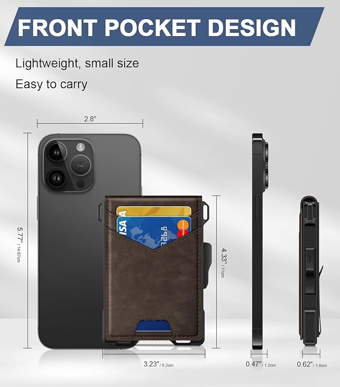 Wallet for Men, Minimalist Slim Mens Wallet with Money Clip, RFID Blocking Smart Pop Up Card Wallet with ID Window, Compact Bifold Wallet,Metal Aluminum Credit Card Holder