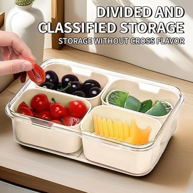 Small Snackle Box Container with Lid, 4 Compartment Travel Snack Container with Handle, Divided Serving Tray with Lid, Portable Snack Box for Candy, Fruits, Nuts, Snacks, Veggies