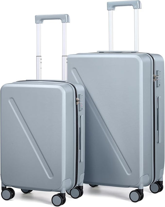 MILADA 2 Piece Luggage Sets, Suitcases With Wheels Hardshell TSA Approved Travel Luggage, 20 Inch Carry On Suitcase Large Luggage 28 Inch For Long Trip And Business, Grey
