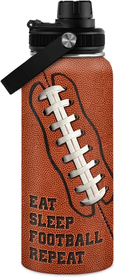 Football Water Bottle 32oz Insulated Stainless Steel Sports Bottle - Gift for Football Fans