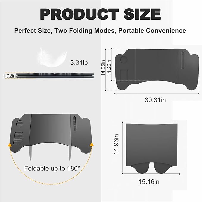 Car Laptop Desk, 2025 Upgraded Foldable Car Tray Desk Compatible with Tesla Model Y Model 3 Car Accessories, Steering Wheel Eating Table, for Travel Remote Work Camping