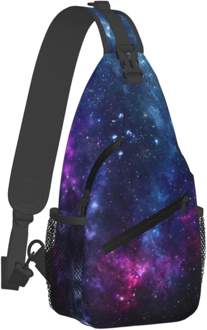 QFXUYNG Purple Galaxy Adult Sling Bag Unisex Chest Bags Crossbody Backpack Casual Daypacks Shoulder Bag for Women Men Cycling Hiking Travel